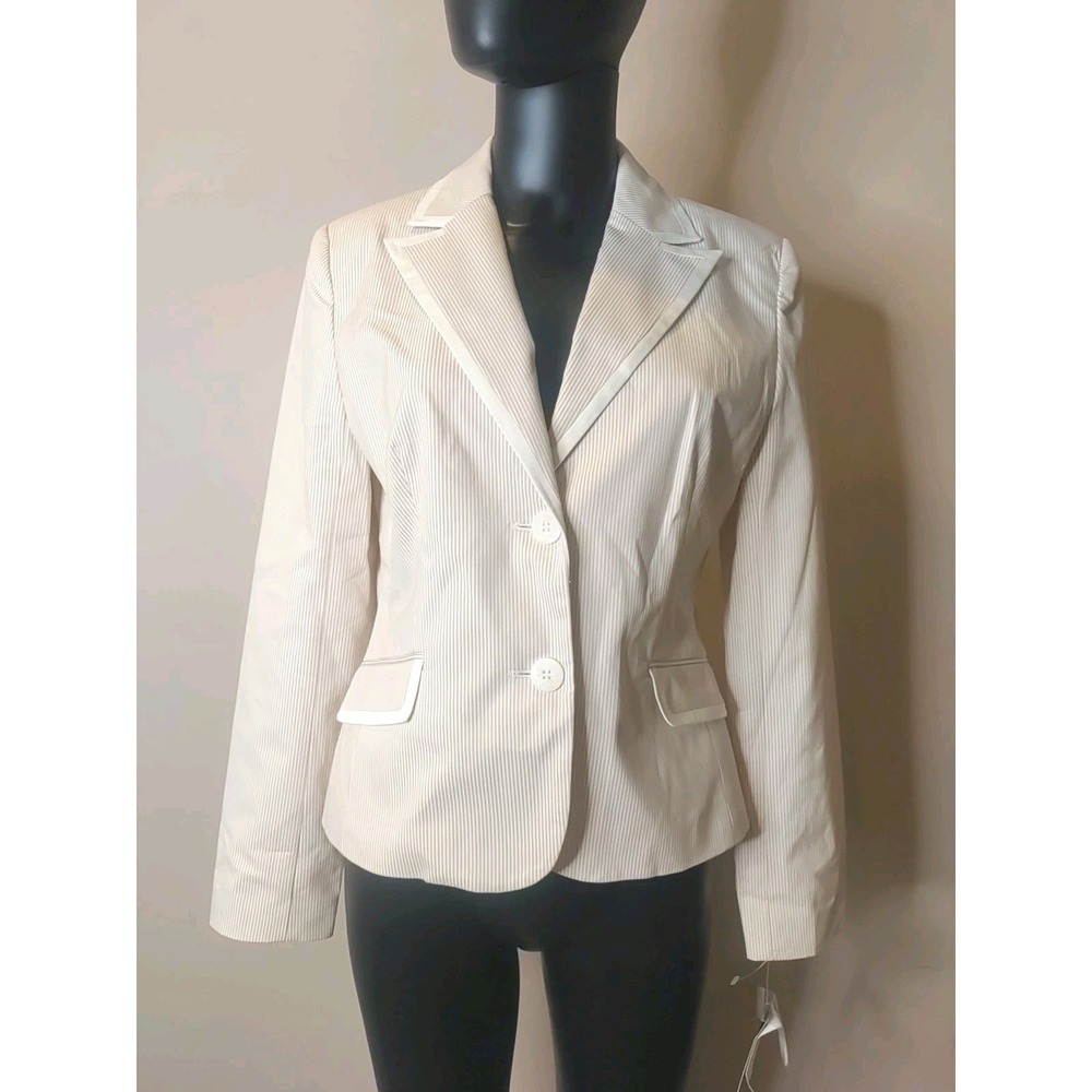 City silk Women Sandbar‎ White Pinstripe Pockets Lined Blazer Size 6
